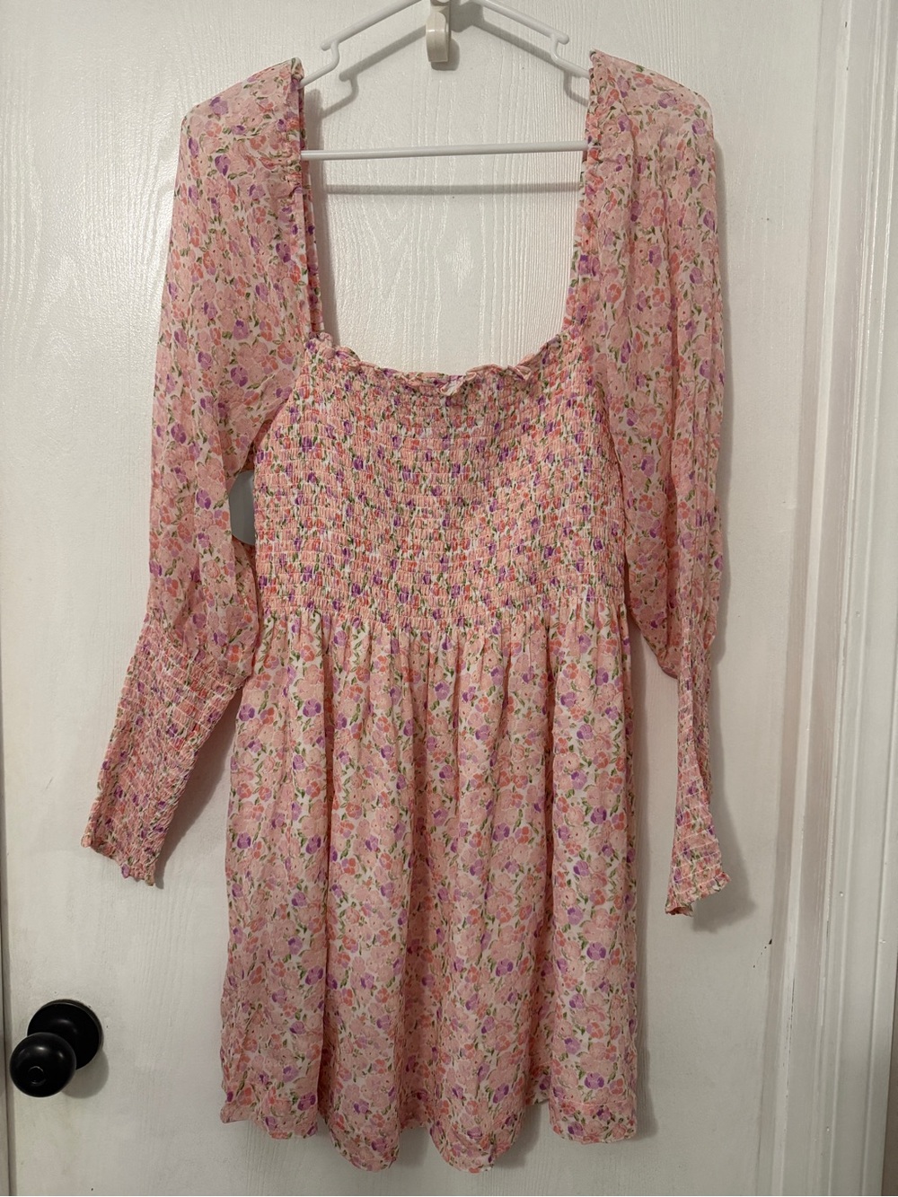 Hill House Pink Floral Smocked Dress with Purple & Green Accents NWT